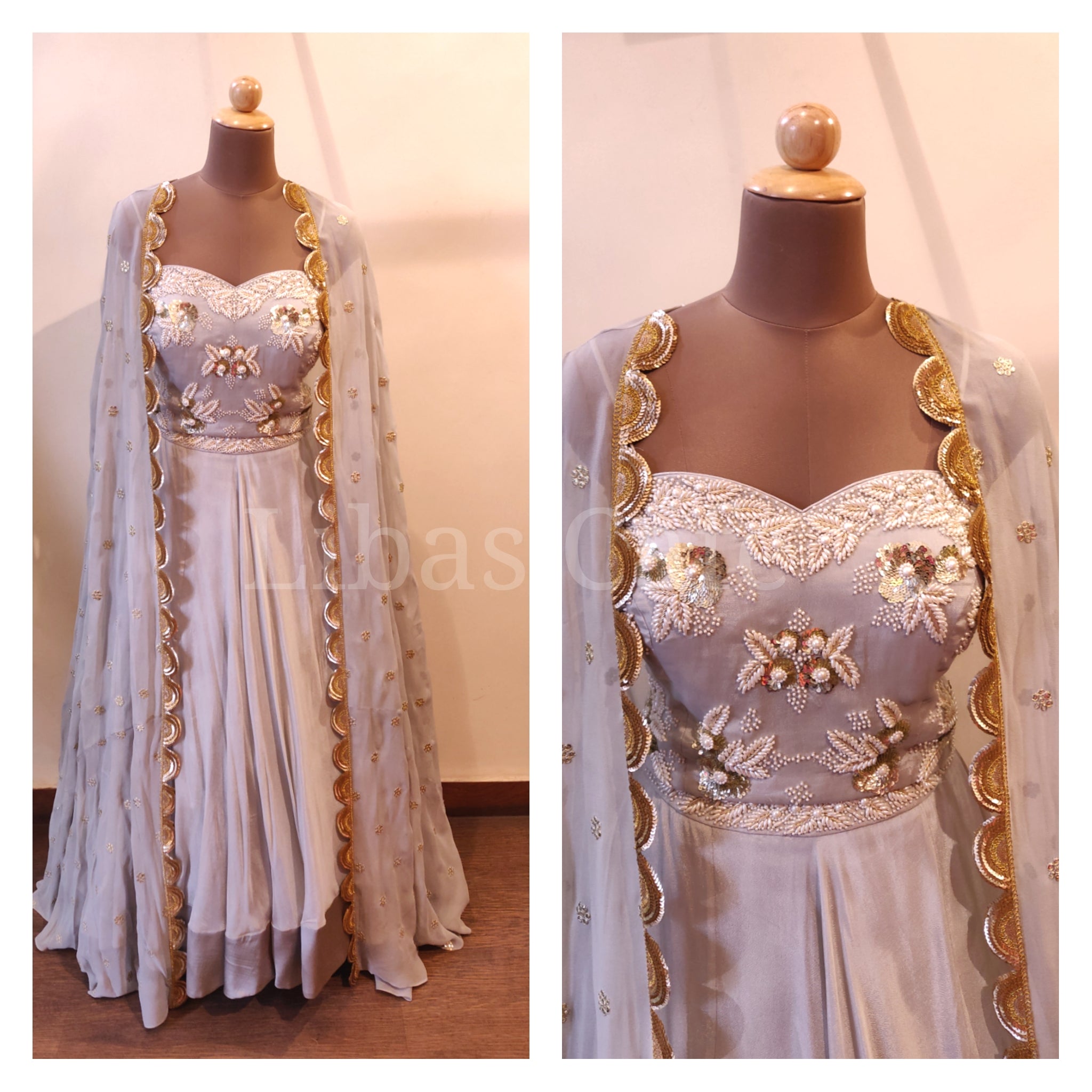 Grey Pearl Cape Lehenga